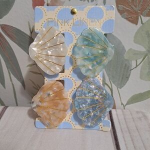 2 FOR 20 SALE Pink Linen Seashell Hair Clips Set